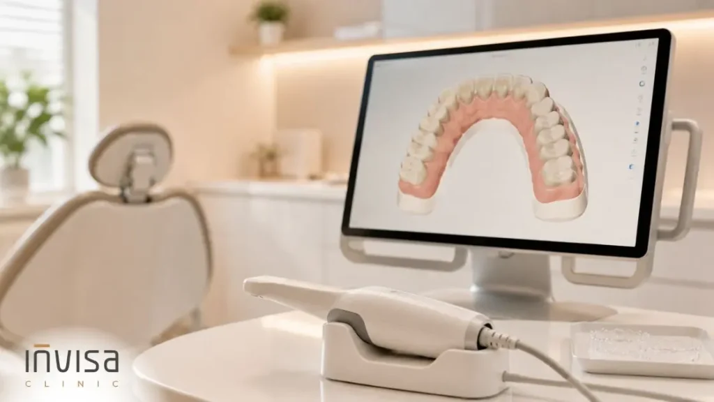 Escaneamento intraoral 3D usado para avaliar os limites do alinhador invisível em cada caso