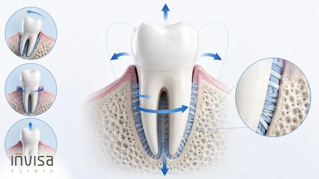 Ilustração da biomecânica que explica os limites do alinhador invisível no movimento dentário